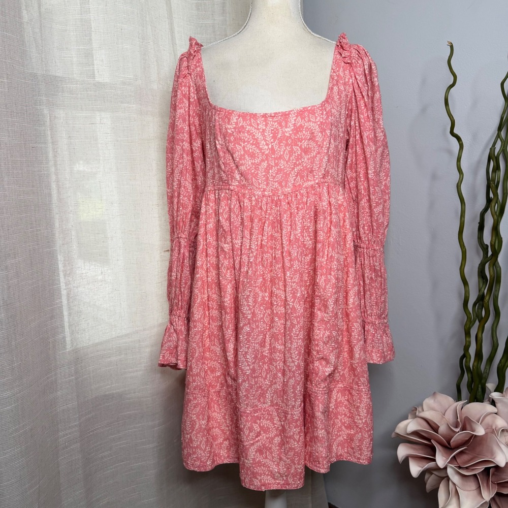 Anthropologie Pilcro Mini Dress Babydoll Square Neck Floral Pink Women's Medium